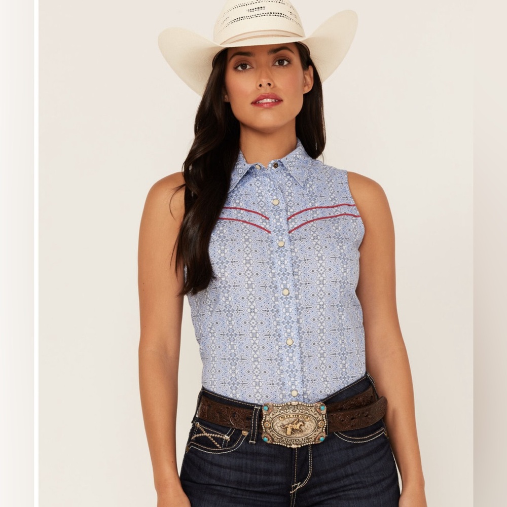 Rock & Roll Denim Women's Tile Print Sleeveless Snap Western Core Shirt